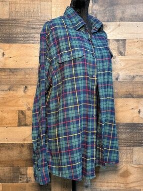 Goodfellow & Co. Women's Blue Green Button Down Plaid Long Sleeve Shirt XL